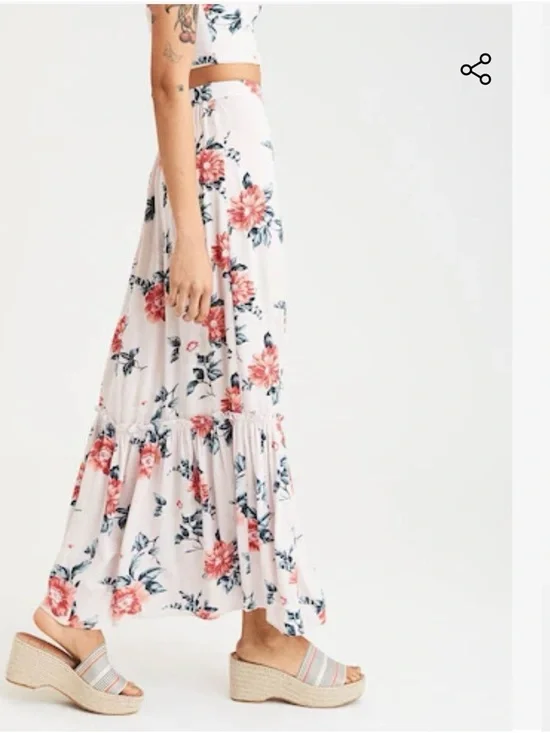 American Eagle Outfitters Pink Maxi Skirt with Coral Floral Print XL - Picture 4 of 9